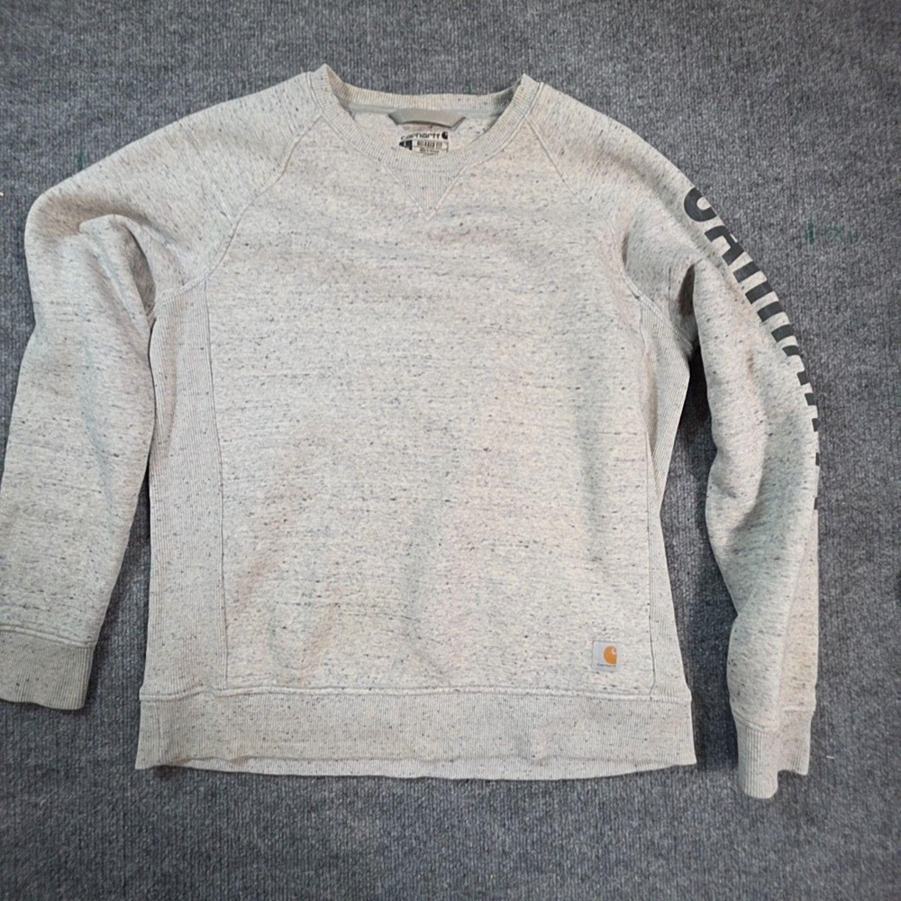 Carhartt Sweatshirt Youth Large Gray Fleece Crew Neck Pullover Sleeve Logo